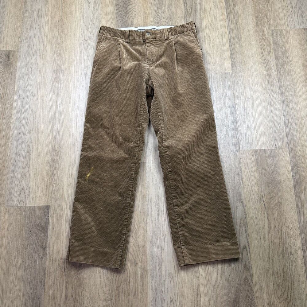 Barbour Pants Mens 34x30 Beige Corduroy Classic Fit Pleated Dress Casual
